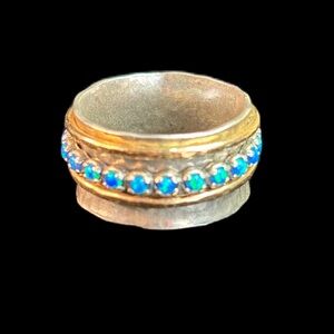 Spinner Gold and Silver Ring with Blue Opal Accents